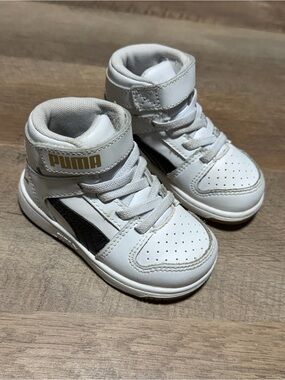 Puma Rebound LayUp SL Toddler High Top Sneakers White Black Gold Size 5C